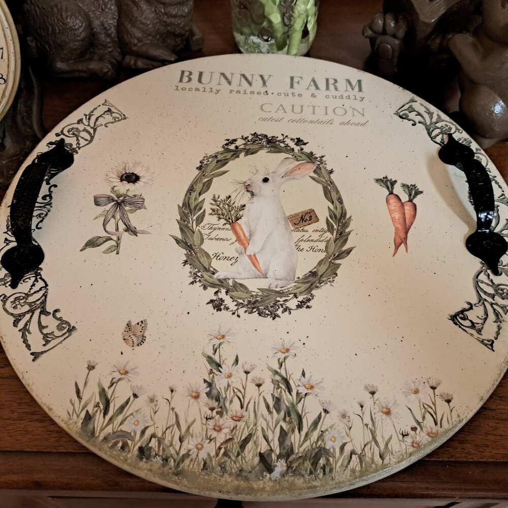 Charming Easter Bunny Lazy Susan Turntable! ~ Painted Decor!